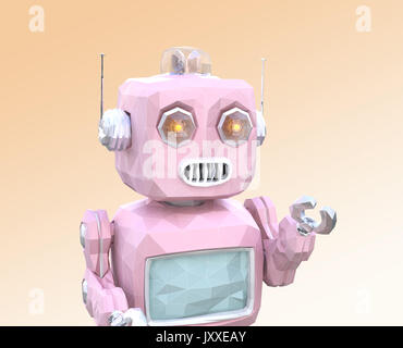 Low Poly style Roboter mit Wire Frame auf blauem Hintergrund isoliert. 3D-Bild. Stockfoto