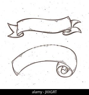 Satz von zwei alten Vintage ribbon Banner. Gravur Stil Hand gezeichneten Elemente. Vector Illustration Stock Vektor