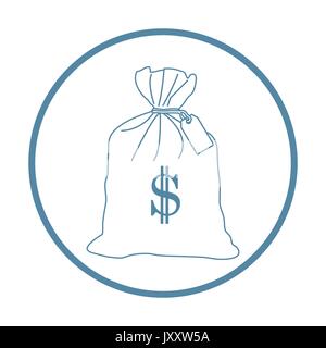 Stilisierte Symbol einer verknoteten Tasche mit Geld. Design für Banner, Poster oder Druck. Stock Vektor