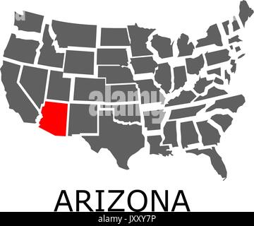 Karte von USA mit angrenzenden Staat Arizona mit roter Farbe markiert. Stock Vektor