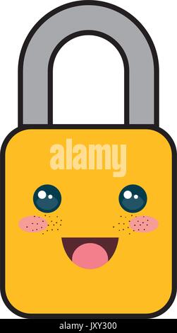 sicher sicher Vorhängeschloss Kawaii Charakter Stock Vektor