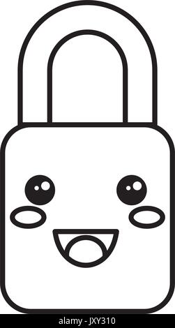 sicher sicher Vorhängeschloss Kawaii Charakter Stock Vektor