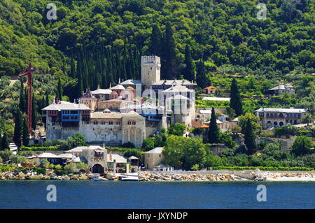 Halbinsel Athos, Griechenland. Das Kloster von Dochiariou, im 10. Jahrhundert gegründet, in der die Mönche Republik befindet sich auf der Halbinsel Athos. Stockfoto