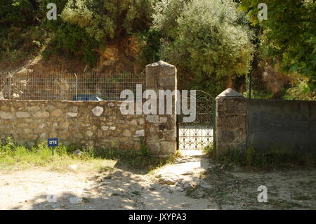 Halbinsel Athos, Griechenland. Die Grenze der Republik Mönche in der Nähe der Stadt Ouranoupolis, auf der Halbinsel Athos. Stockfoto