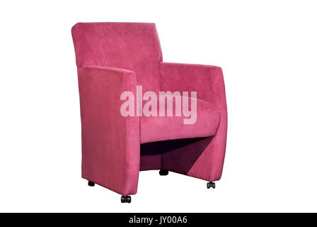 Farbige Stühle aus Stoff und Leder auf weißem Hintergrund Stockfoto