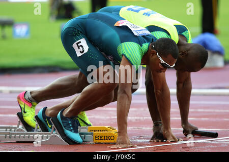 Ricardo Costa de Oliveira aus Brasilien in der Männer 4 x 100 m Staffel T 11-13 Finale auf der Welt Para Meisterschaften in London 2017 Stockfoto