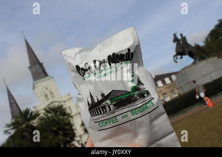 Beignets von Cafe Du Monde in New Orleans Stockfoto