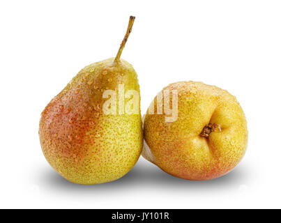 2 reife Birnen auf weißem Hintergrund. Freistellungspfaden. Stockfoto