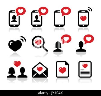 Liebe, Valentinstag Icons Set Vector Icons auf Weiß - Love letter Set isoliert, Paare in Liebe, Liebe SMS-Nachrichten Stock Vektor