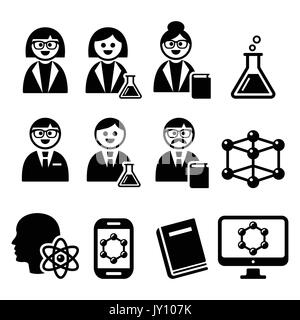 Wissenschaftler, Frau und Mann, Wissenschaft Symbole Menschen in Wissenschaft, Bildung, Studium vektor Icon Set Stock Vektor