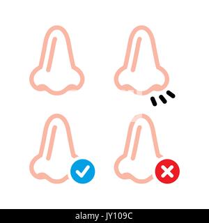 Nase, Geruch, menschliche vid Vector Icons Set menschlichen Körper teil - Nase Symbole isoliert auf weißem Stock Vektor