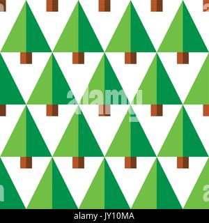 Geometrische nahtlose Muster mit grünen Bäumen, auf weißem Hintergrund Vektor sich wiederholende Textur mit Bäumen - flache Bauform, retro style Stock Vektor