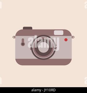 Nettes Foto Kamera auf dem beigen Hintergrund. Einfache Point & Shoot Kamera. Vintage Kamera Symbol. Retro fotografie Konzept. Kleiner Film oder digitale Kamera Stock Vektor