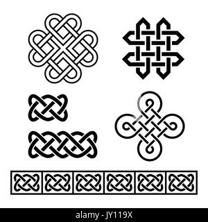Celtic Irish Muster und Zöpfe-Vektor, St Patrick's Day Set traditionellen Keltische Symbole, Knoten, Paspel in Schwarz und Weiß Stock Vektor