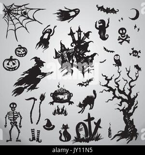 Set Halloween Objekte Sammlung, Hand gezeichnet Vektor Stock Vektor