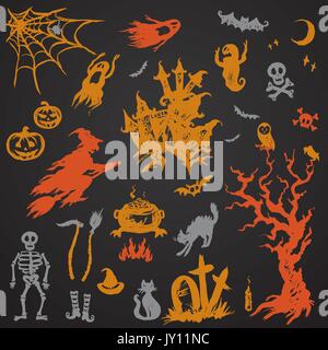 Set Halloween Objekte Sammlung, Hand gezeichnet Vektor Stock Vektor