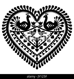 Polnischen Volkskunst Muster zum Valentinstag - Wycinanki Kurpiowskie (Kurpie Papercuts) Vektor folk Design aus der Region Kurpie in Polen-Lo Stock Vektor