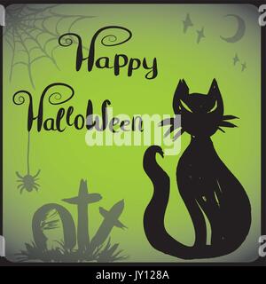 Halloween illustration mit Black Cat, Vektor hand Hintergrund Stock Vektor