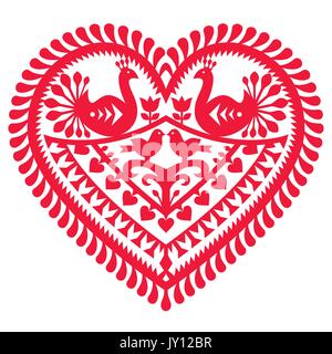 Polnischen Volkskunst Muster zum Valentinstag - Wycinanki Kurpiowskie (Kurpie Papercuts) Vektor folk Design aus der Region Kurpie in Polen-Lo Stock Vektor