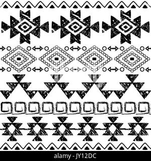 Nahtlose Navajo Hand gezeichnet Drucken, retro Aztec Muster, Tribal Design mit Kratzern Vector schwarz und weiß Folk nahtlose Aztec Ornament, monochrom Stock Vektor