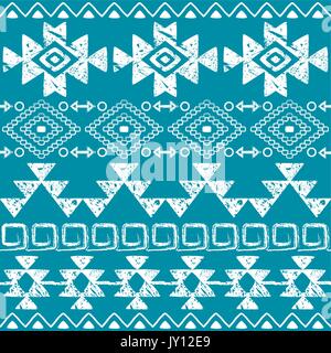 Nahtlose Navajo Hand gezeichnet Drucken, retro Aztec Muster, Tribal Design mit Kratzern Vektor white Folk nahtlose Aztec Ornament, Tribal art auf turqu Stock Vektor