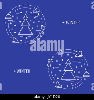 Vektor-Illustration für Sportarten Eiskunstlauf in einem Kreis angeordnet. Einschließlich der Symbole Schlittschuhe, Handschuhe, Hut, Fichte. Winter-Elementen in Linienstil aus Stock Vektor