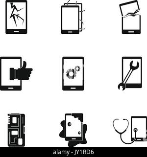 Defekte Telefone fix Icon Set, einfachen Stil Stock Vektor