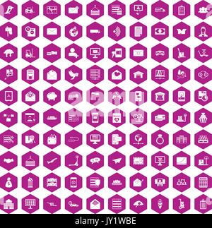100 Postal service Symbole hexagon Violett Stock Vektor