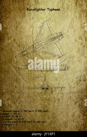 Flugzeuge Blaupause der Eurofighter Typhoon ist ein Twin-engine, canard - delta wing, multirole Fighter. Der Eurofighter Typhoon ist ein sehr agiles aircra Stockfoto