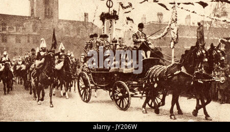 1923 Hochzeit des Herzogs von York (später König George VI) an Lady Bowes Lyon - King's Wagen nähert sich die Westminster Abbey Stockfoto