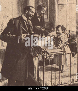 Eine circa 20er Magazine Illustration von König George V. von England einen überraschenden Besuch von Kindern in St Thomas's Hospital London Stockfoto