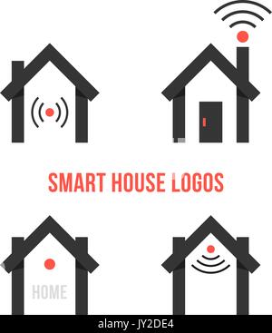 Satz von vier schwarzen Smart house Logos Stock Vektor