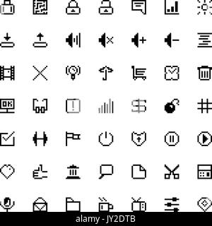 Satz von Schwarz Web Icons in Pixel Kunst Stock Vektor