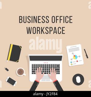 Business Office Arbeitsbereich mit Laptop Stock Vektor