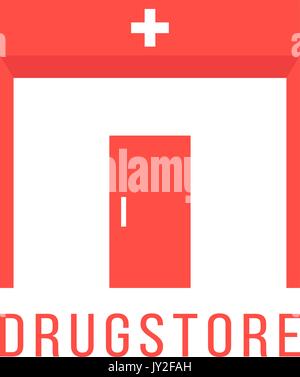 Apotheke Schriftzug mit roten Apotheke Gebäude Stock Vektor