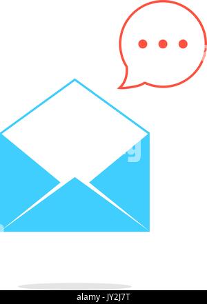 Blau geöffnet Brief mit rote Sprechblase Stock Vektor