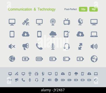 Ein Satz von 28 professionellen, pixelgenaue Vector Icons auf einem 32 x 32 Pixel Raster entworfen und gestaltet auf einem 16 x 16 Pixel Raster für die sehr kleinen Größen. Stock Vektor