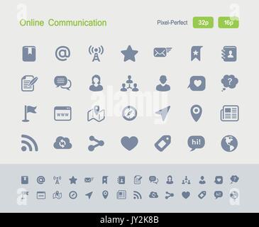 Ein Satz von 28 professionellen, pixelgenaue Vector Icons auf einem 32 x 32 Pixel Raster entworfen und gestaltet auf einem 16 x 16 Pixel Raster für die sehr kleinen Größen. Stock Vektor