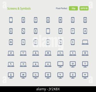 Ein Satz von 42 professionellen, pixelgenaue Vector Icons auf einem 32 x 32 Pixel Raster ausgelegt. Stock Vektor