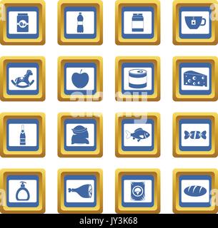 Shop navigation Lebensmittel Icons Set blau Stock Vektor