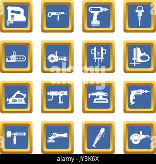 Elektrische Werkzeuge Icons Set blau Stock Vektor