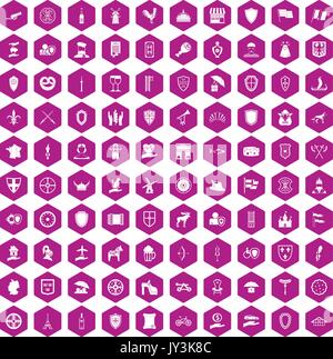 100 Schild Symbole hexagon Violett Stock Vektor