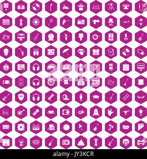 100 Show business icons Hexagon violett Stock Vektor