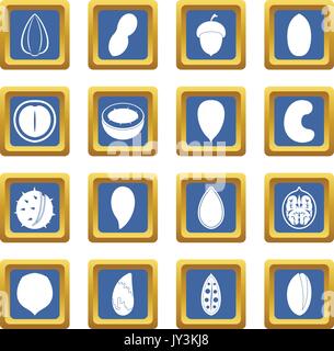 Muttern Icons Set blau Stock Vektor