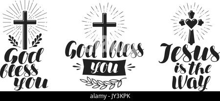 Religion, Kreuz, Kreuzigung Symbols. Schrift, Kalligraphie Vector Illustration Stock Vektor