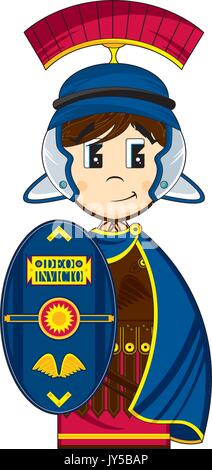 Cute Cartoon antiken römischen Hauptmann Soldat mit Schild Vector Illustration Stock Vektor
