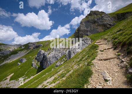 Der Wanderweg von Dalfaz Alp zu Berg Hochiss, Rofan, Tirol, Österreich Stockfoto