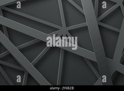 Schwarzer Hintergrund mit schwarzen Linien in der Luft, in verschiedenen Höhen. Abstrakte metall Cobweb mit Schatten. Konzeptionelle technische Vector Illustration Stock Vektor