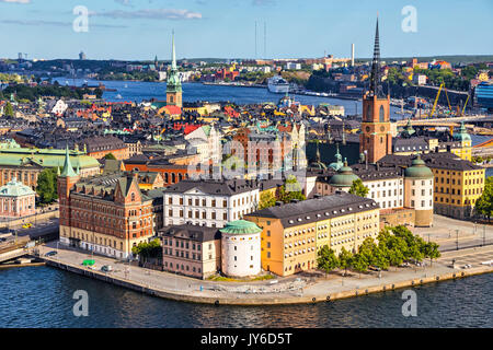 Altstadt (Gamla Stan) von Stockholm, Schweden. Blick auf die Skyline der Stadt auf Riddarholmen Insel Stockfoto