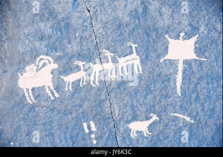 Nordamerika; USA; Utah; Antike Kunst; Aborginal Canyonlands National Park; Newspaper Rock; Petroglyphen. Stockfoto